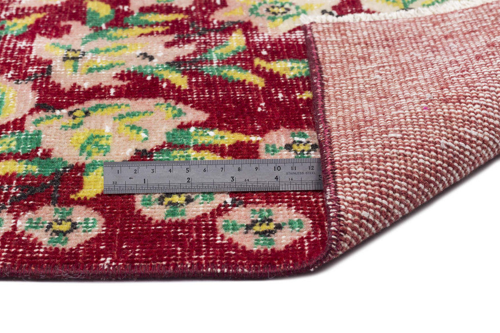 Red Vintage Turkish Hand-Knotted Rug 6' 11" x 10' 2", 83 in. x 122 in.