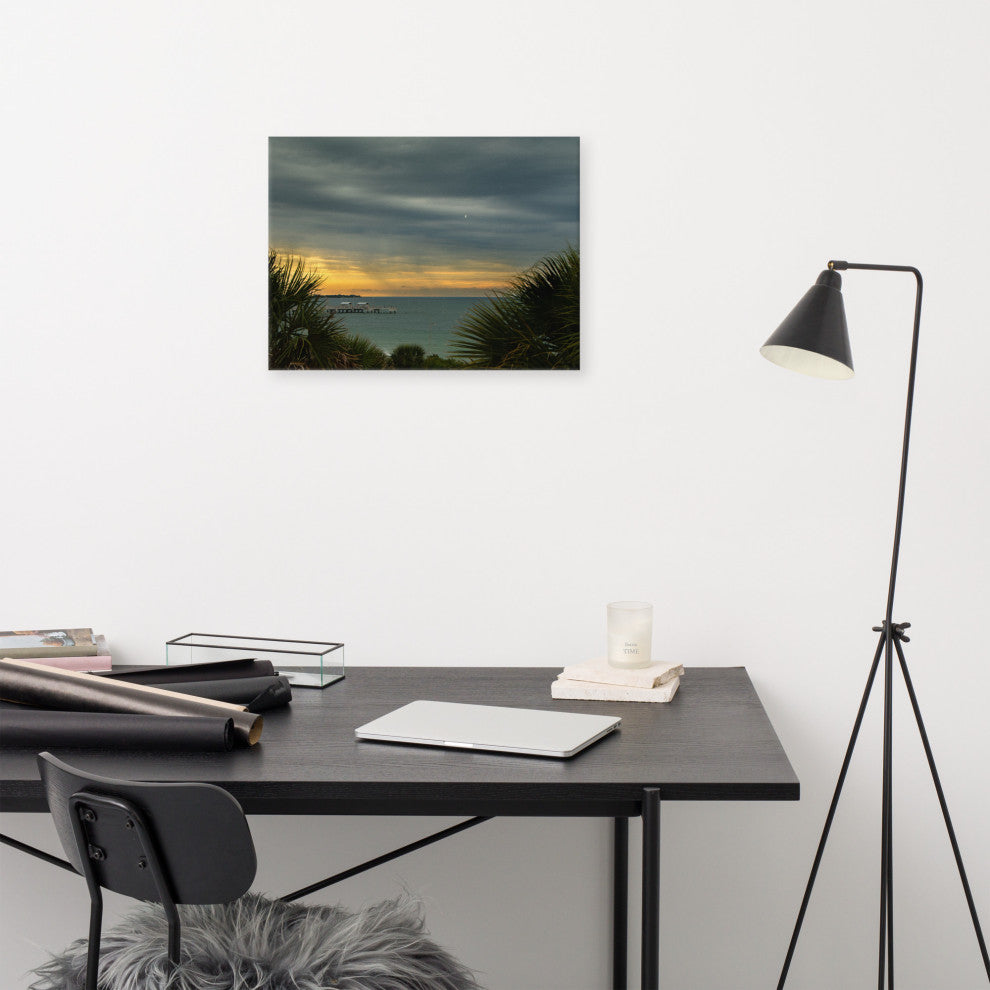 Cloudy Rainy Sunset De Soto Beach Landscape Photo Canvas Wall Art Print, 18" X 24"