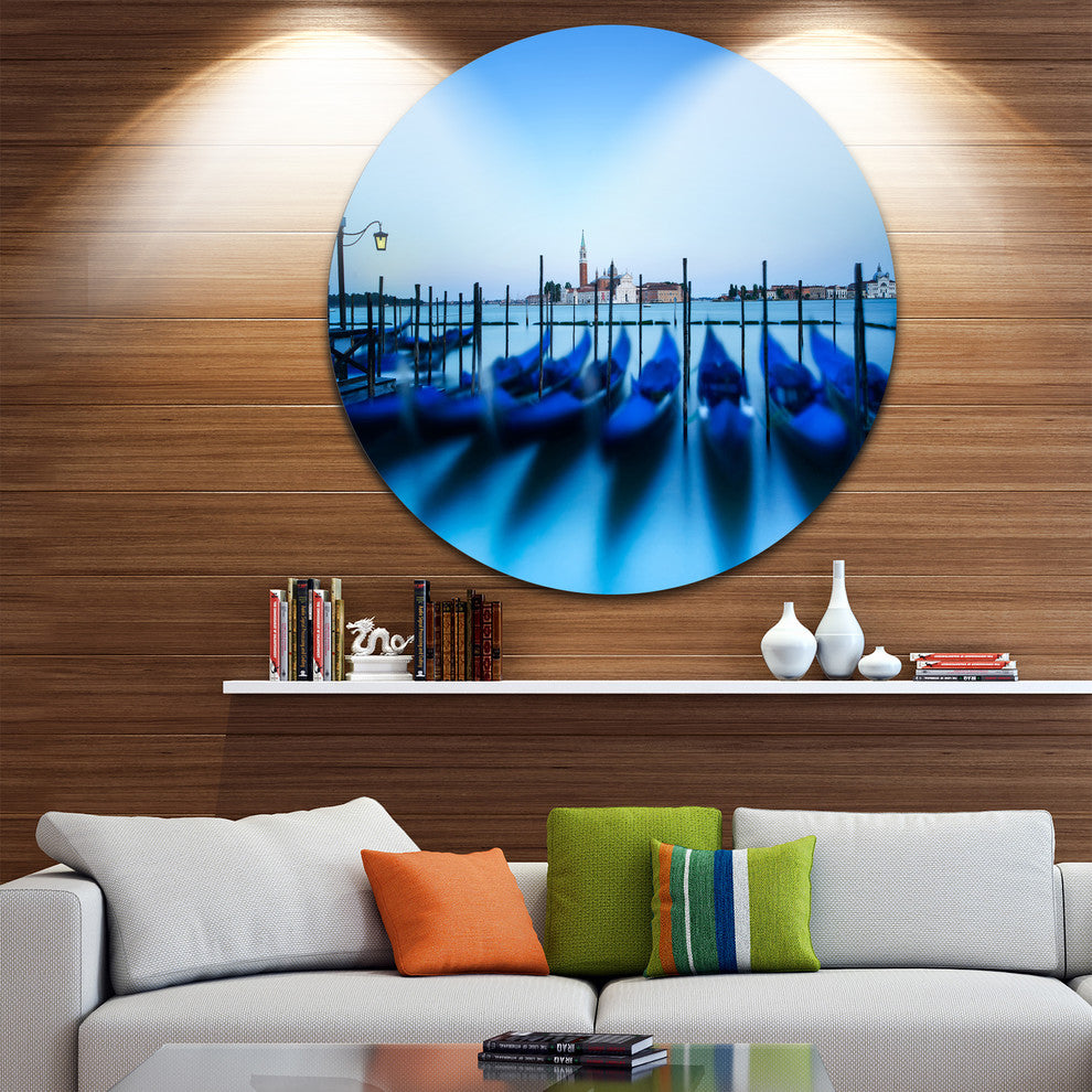 Venice Gondolas At Blue Sunset, Seashore Disc Metal Artwork, 36"