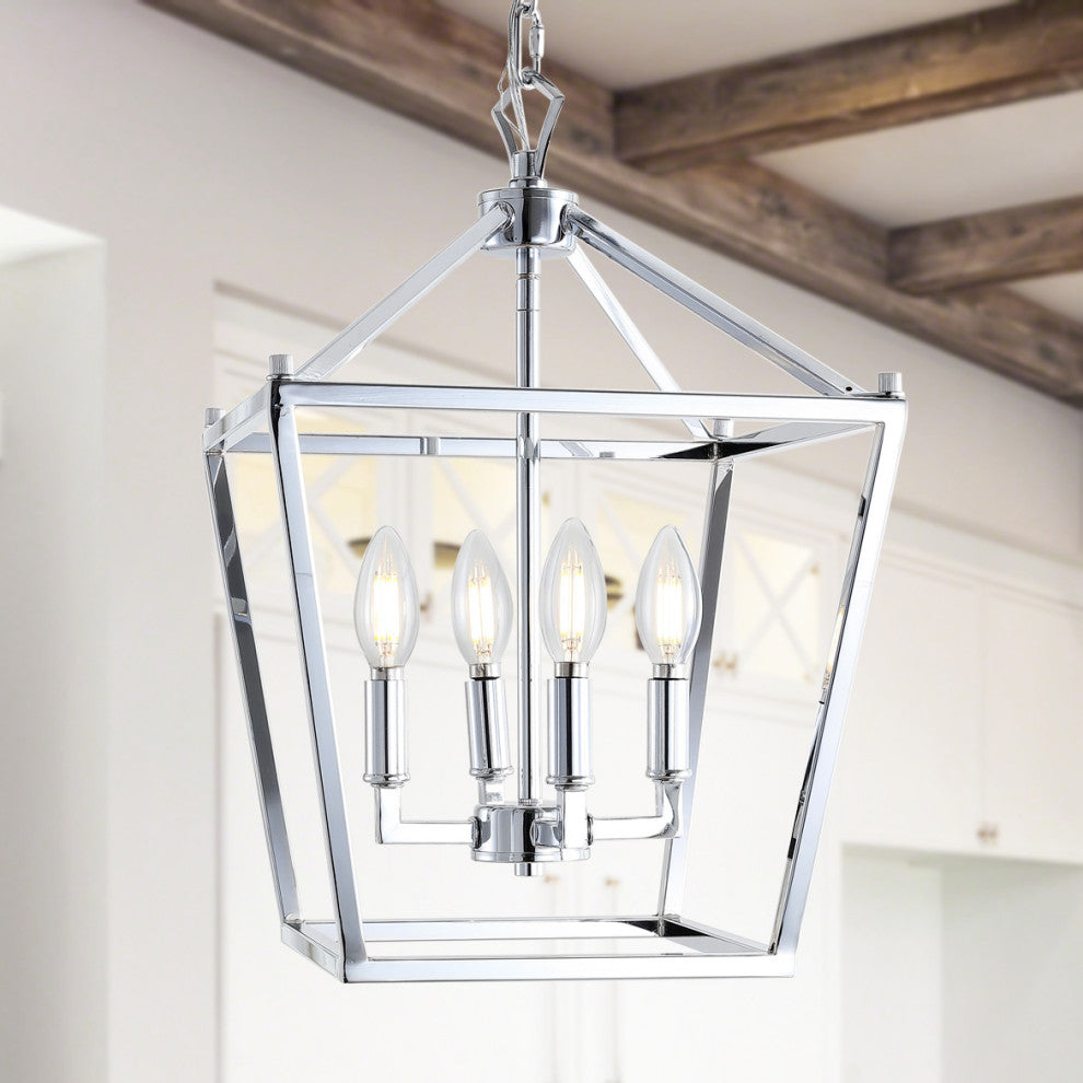 Pagoda Lantern Metal LED Pendant, Chrome, 12"