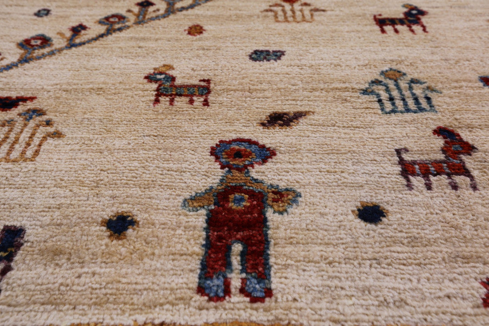 Tribal Persian Gabbeh Hand-Knotted Rug 4' 7" X 6' 5" Q5271