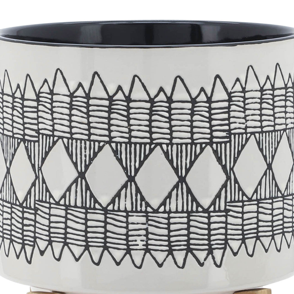 Cer 2-Piece Set Aztec Planter On Wooden Stand, Gray
