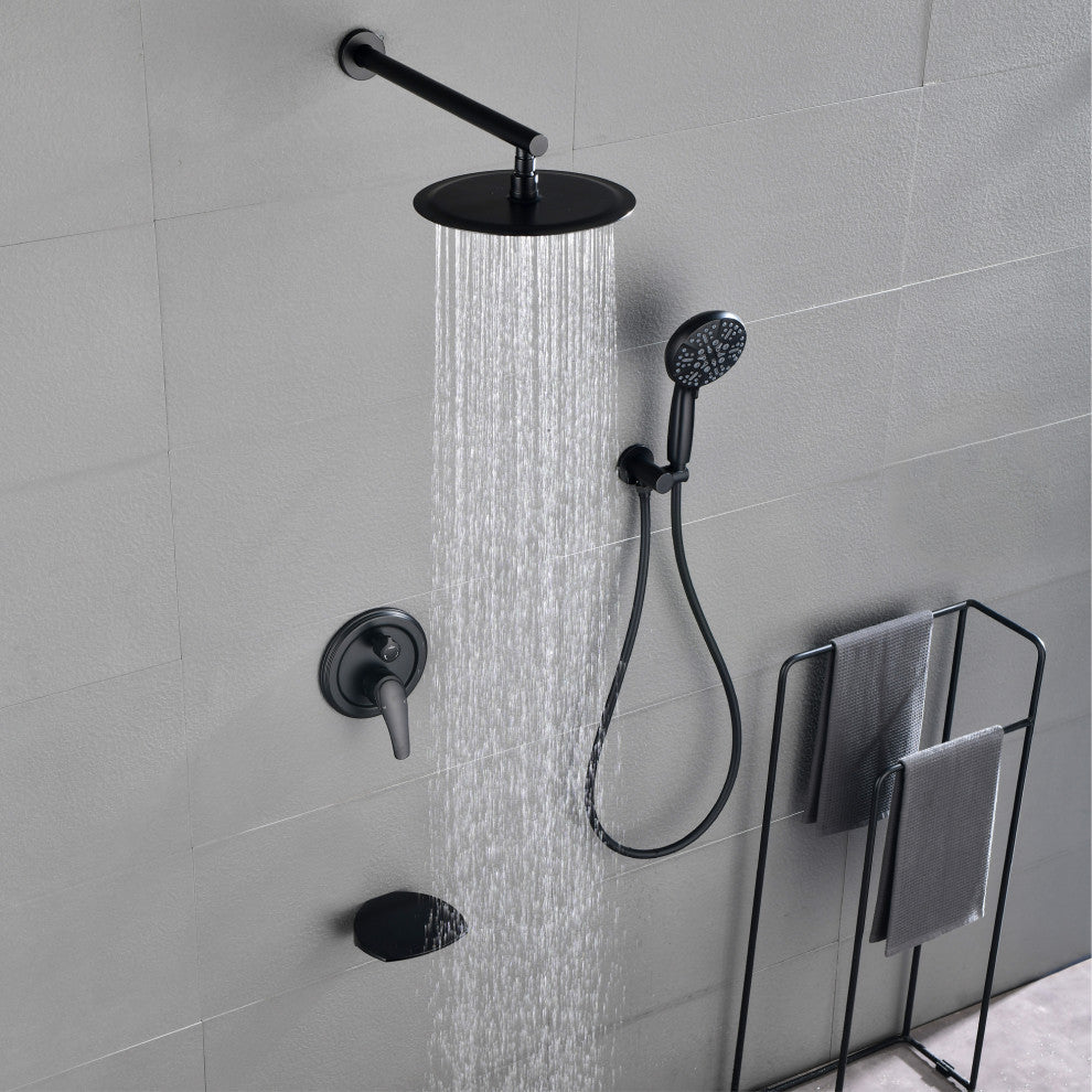 Waterfall Tub Spout Shower System, Handheld Shower Head, Matte Black