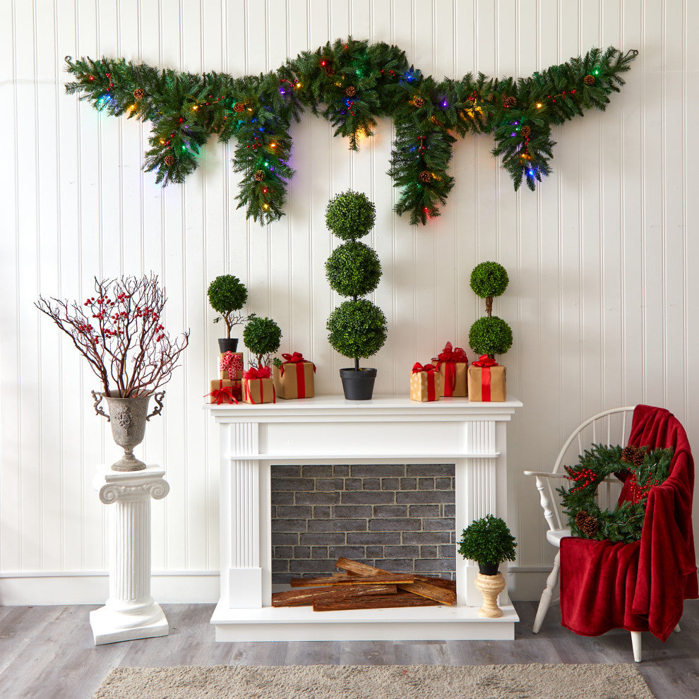 9' x 12ï¿½ Hanging Icicle Christmas Garland / 50 LED Lights Berries and Pine Cones