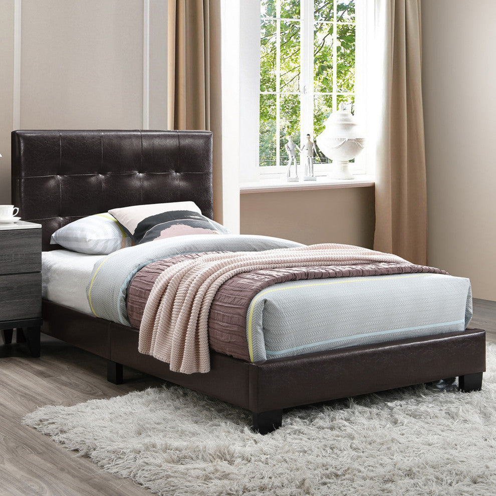 Faux Leather Upholstered Bed, Black, Full