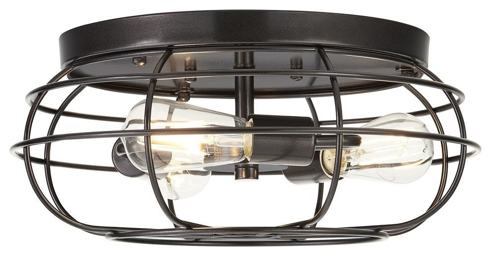 Cartaro 3-Light Industrial VIntage Cage Ceiling Light, LED Bulbs, Dark Bronze