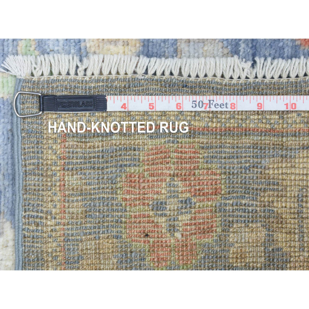 Light Blue Soft Wool Hand Knotted Afghan Angora Oushak XL Runner Rug 2'7"x15'10"
