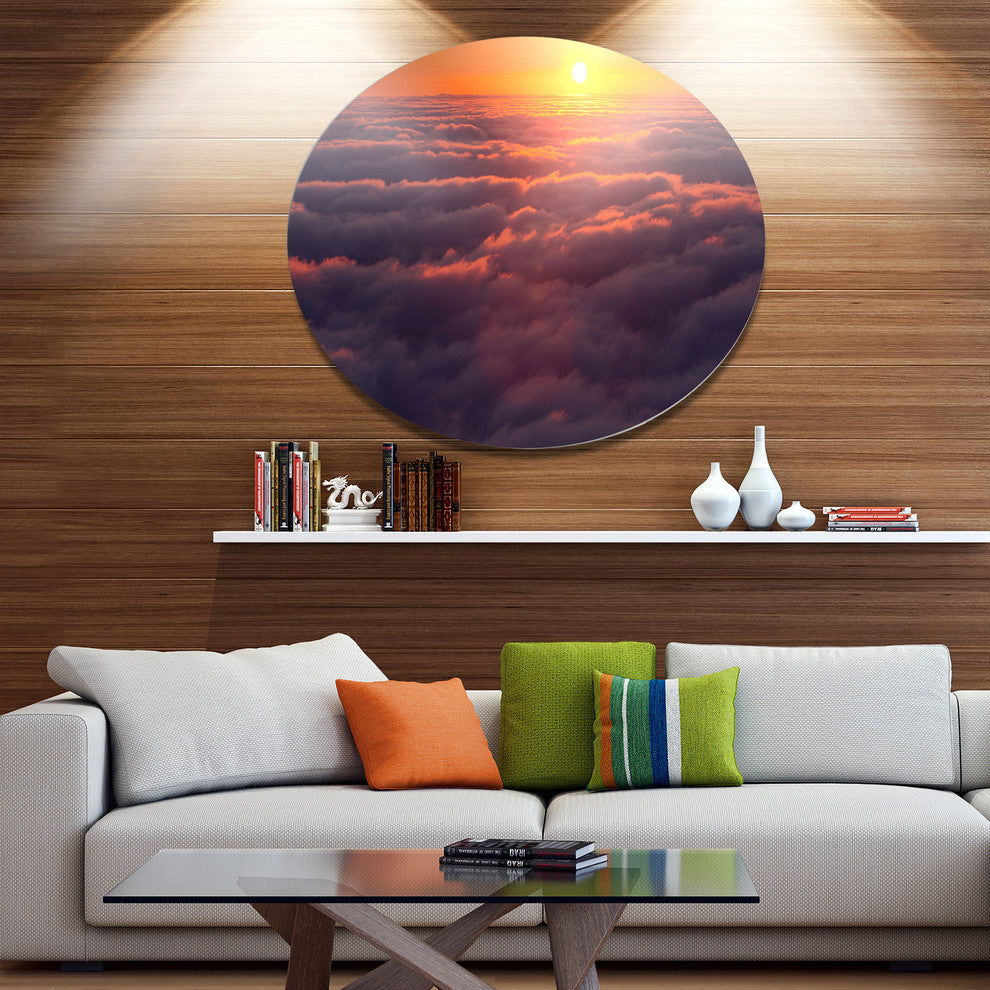 Amazing Sunset View Over Clouds, Landscape Round Wall Art, 11"