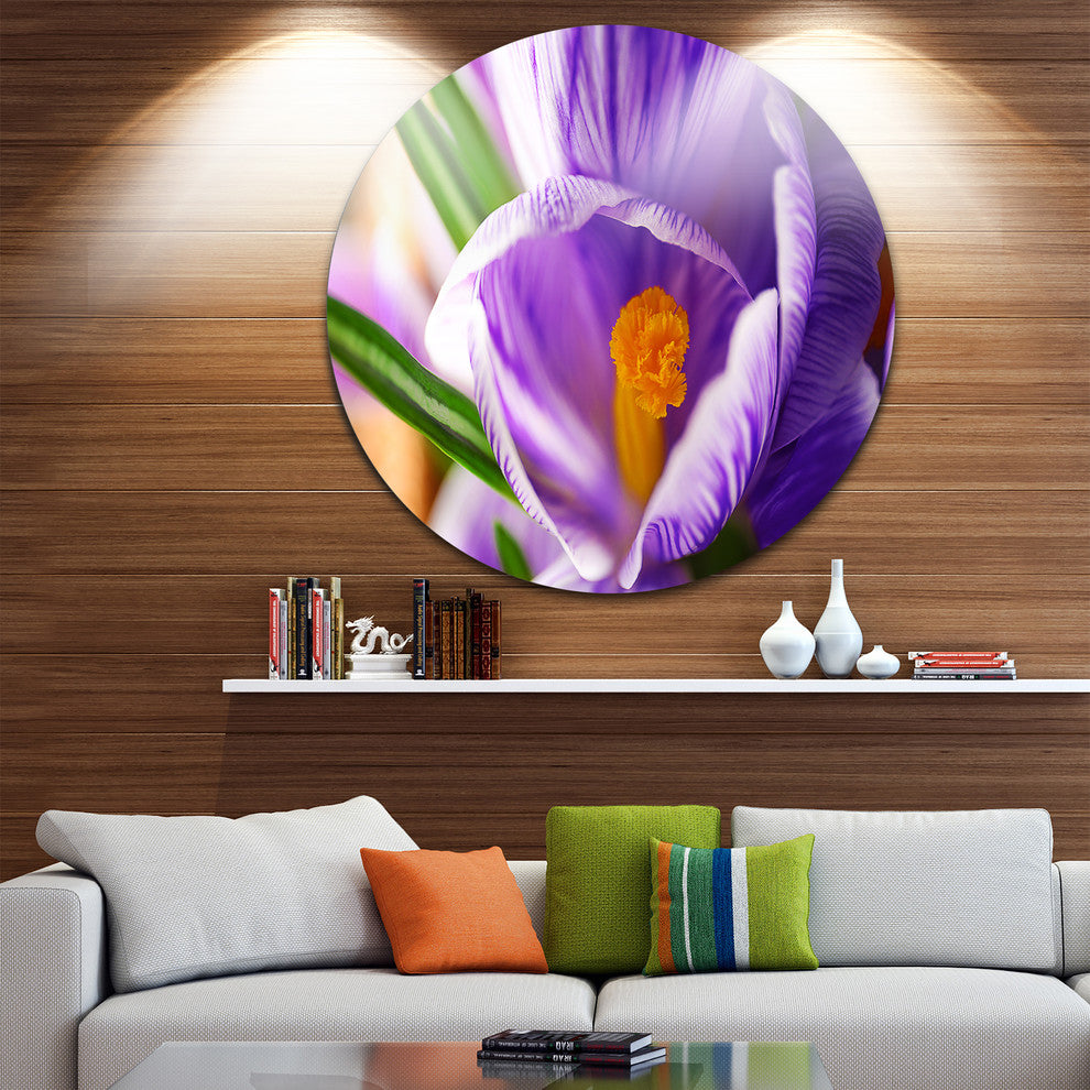Blooming Crocus Flower, Floral Round Metal Wall Art, 36"