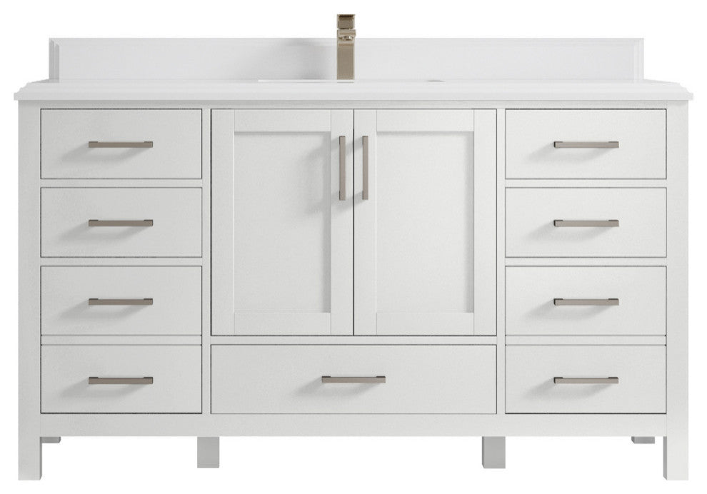 Malibu 60 Single Sink Bathroom Vanity in White  1.5" White Quartz