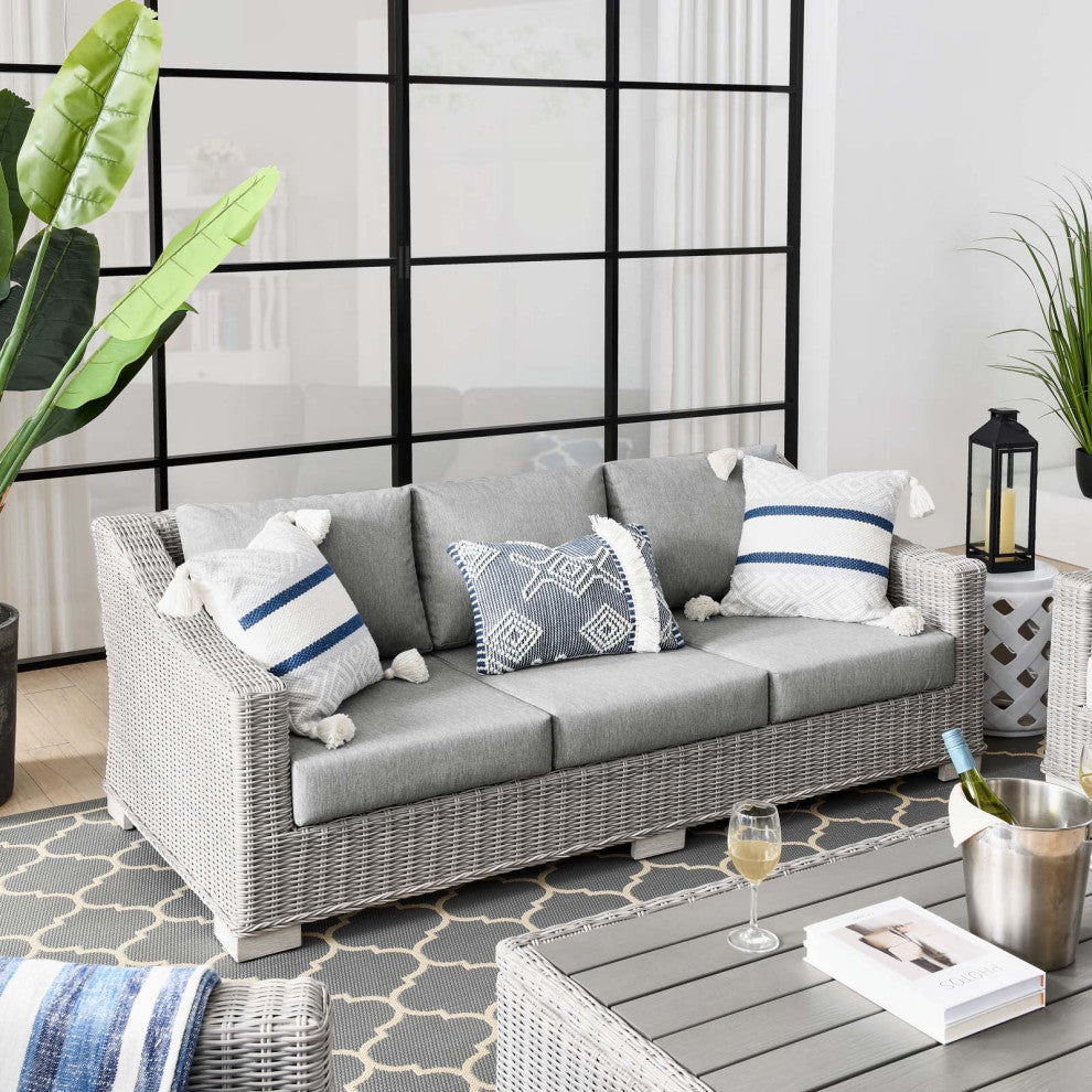 Conway Outdoor Patio Wicker Rattan Sofa Light Gray Gray