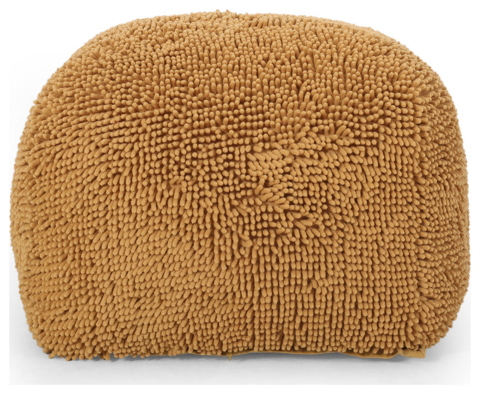 Statham Moloney Modern Microfiber Chenille Round Pouf, Yellow