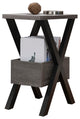 Wooden Chairside Table With Bottom Storage, Distressed Gray And Black
