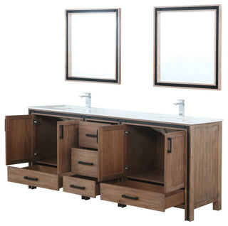 Ziva 80 Barnwood DB Vanity, Cultured Marble Top, Square Sink, 30 Mirrors, Faucet