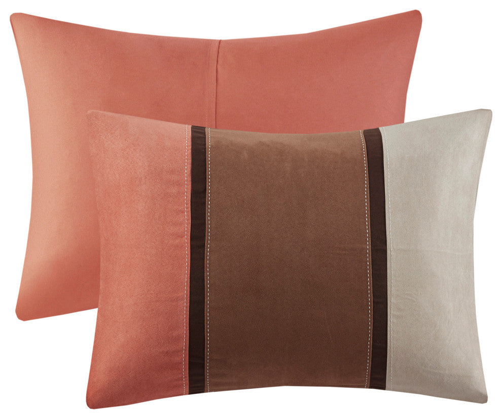 Madison Park Palisades Palizzate Suede 7-Piece Comforter Set, Black, Coral, King