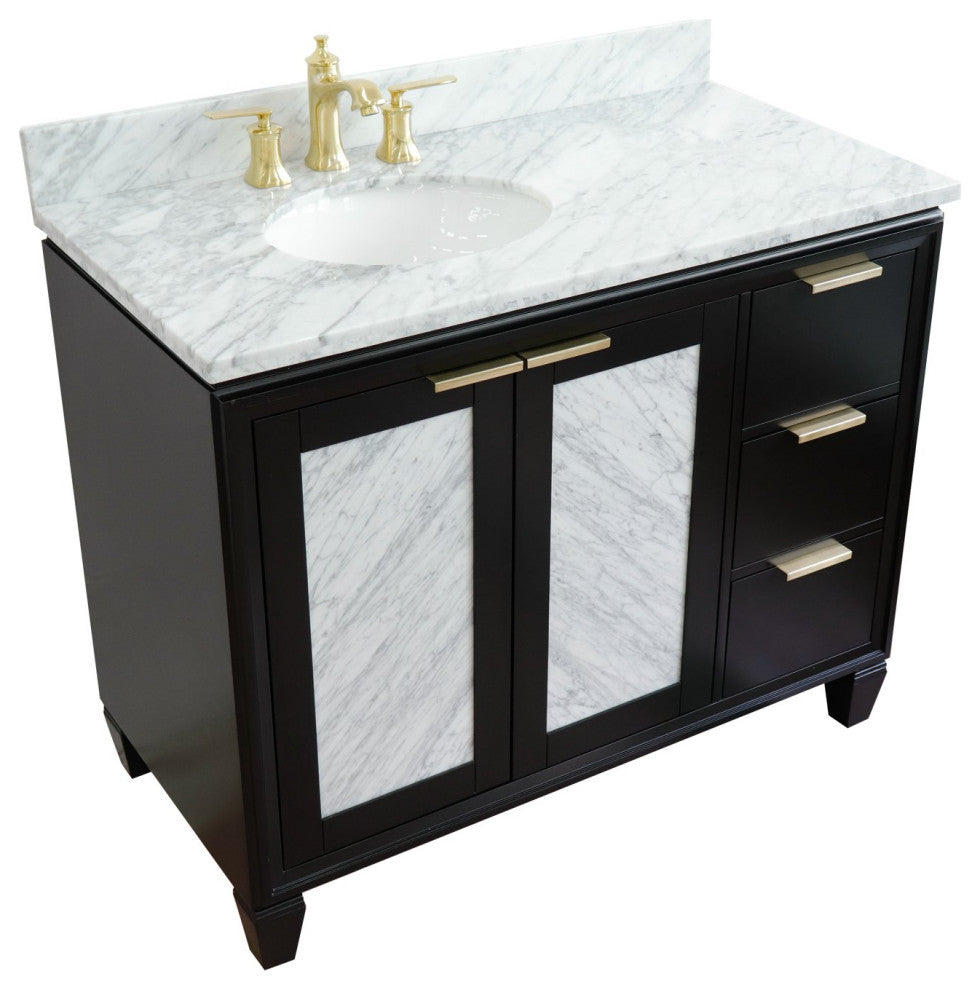 43" Single Vanity, Black Finish With White Carrara