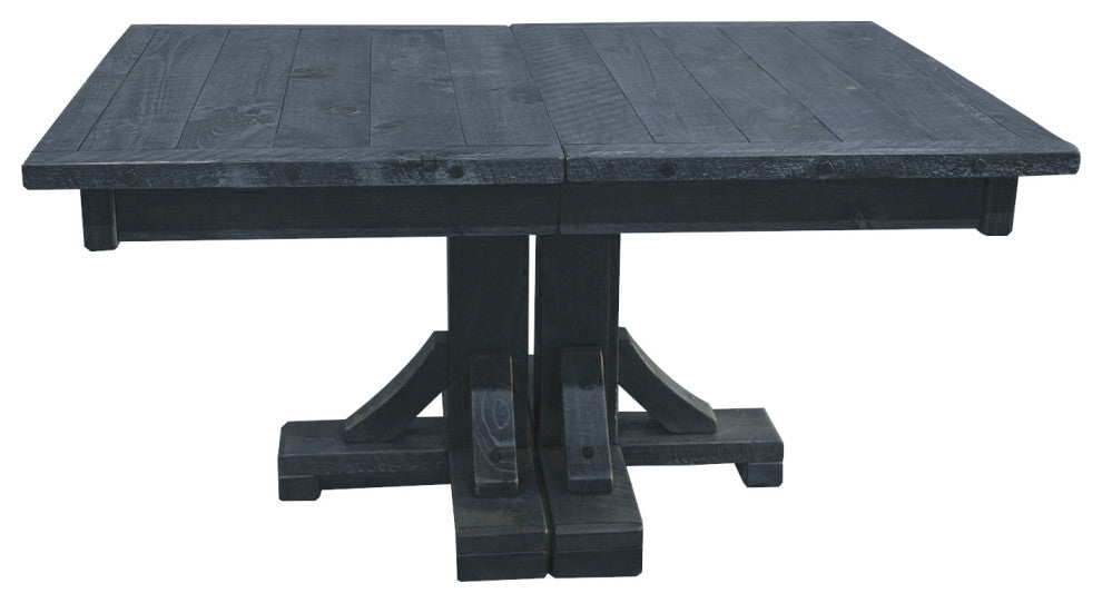 Barnwood Style Timber Peg Pedestal Extension Table, Smokey Gray, 4-Leaf 42" X 90"