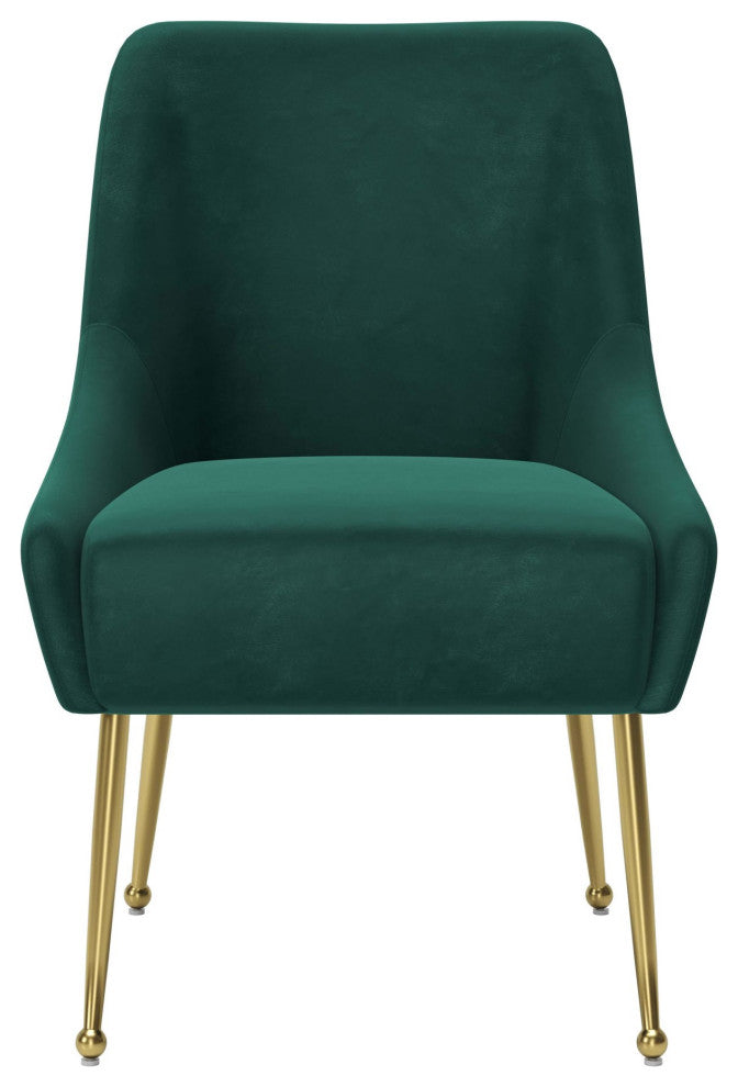 Side Dining Chair, Steel Metal, Fabric, Green, Gold, Bar Kitchen Cafe Bistro