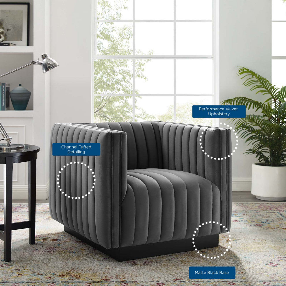 Tufted Armchair Accent Chair, Velvet, Gray, Modern, Lounge Hospitality