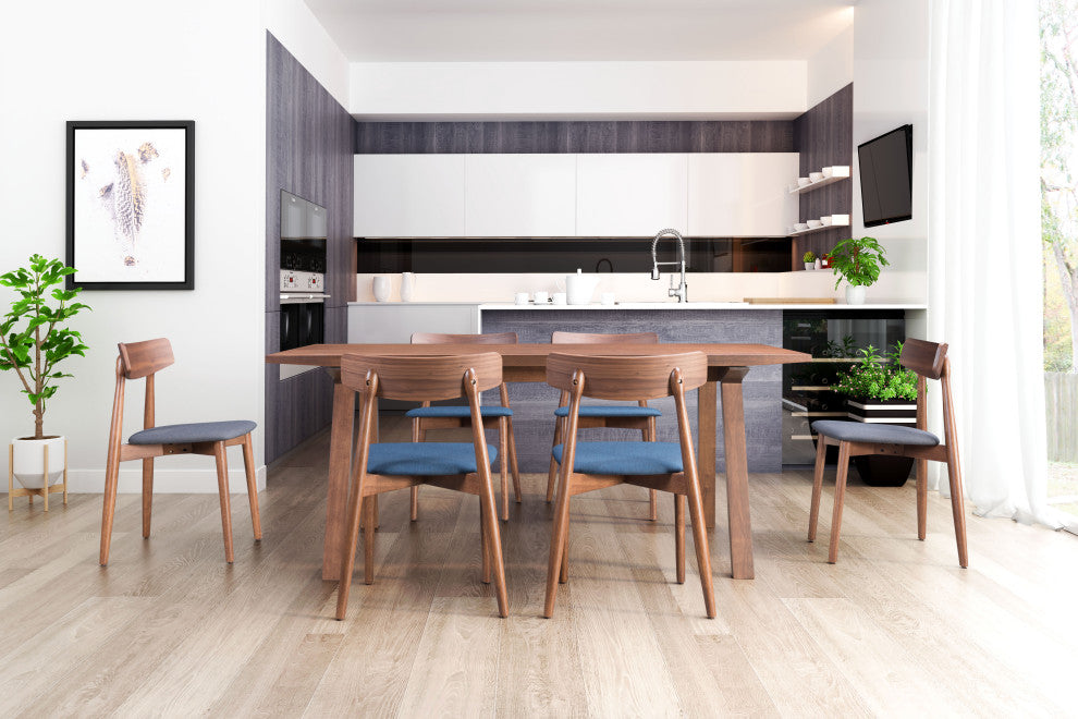 Newman Dining Chair, Set of 2 Walnut & Blue