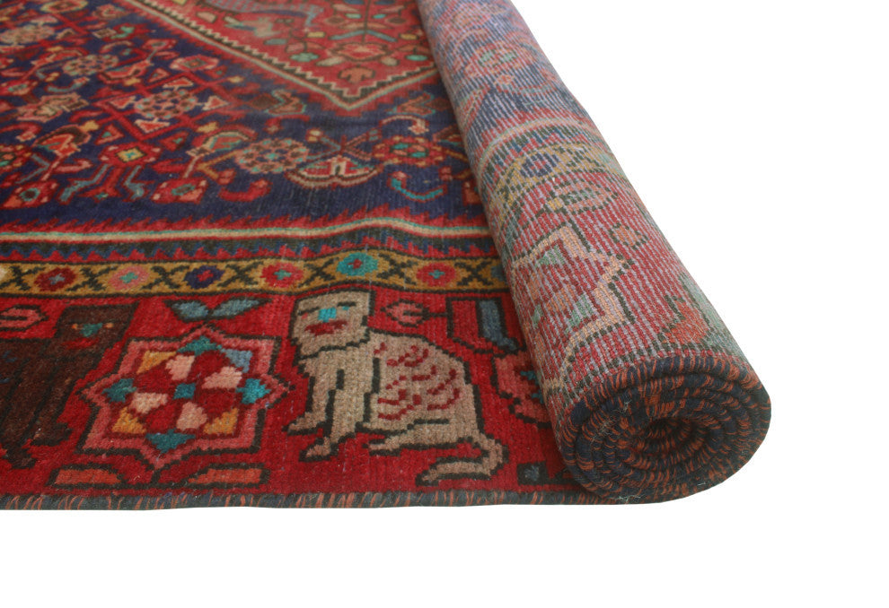 Fine Vintage Distressed Moneer Navy/Red Rug, 6'9x10'5