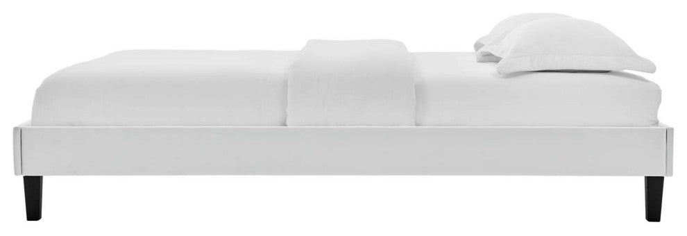 Platform Bed Frame, Twin Size, Velvet, Light Grey Gray, Modern Contemporary