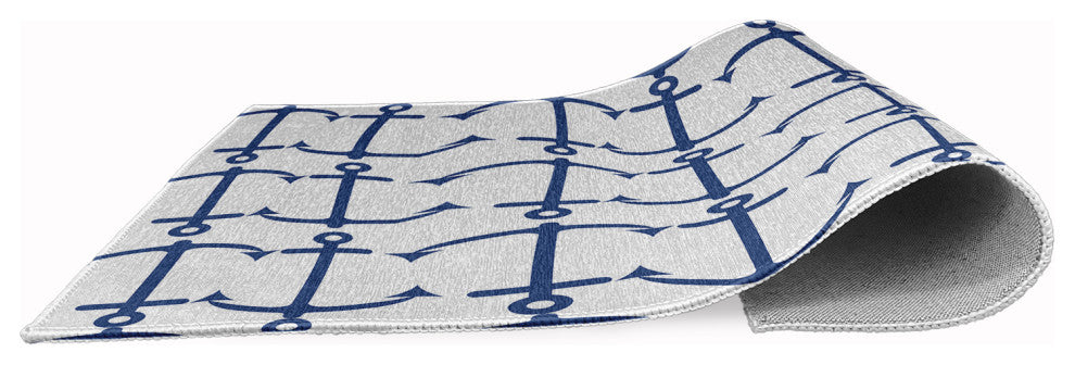 Anchor Pattern Nautical & Coastal Chenille Area Rug, Nautical Navy, 4'x6'