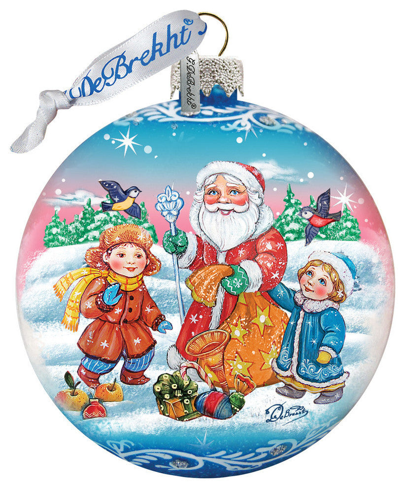 Hand Painted Scenic Glass Ornament Gift Giver Santa Ball
