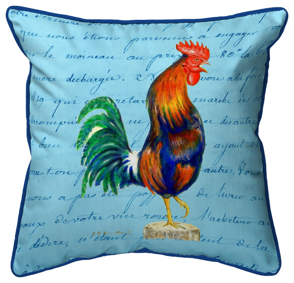 Blue Rooster Script - Large Indoor/Outdoor Pillow 18x18