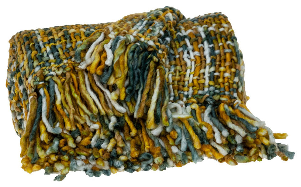 Boho Yellow and Gray Basketweave Throw Blanket
