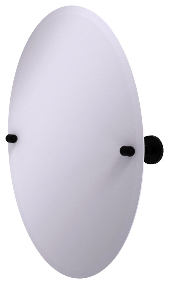 Frameless Oval Beveled Edge Tilt Mirror, Matte Black