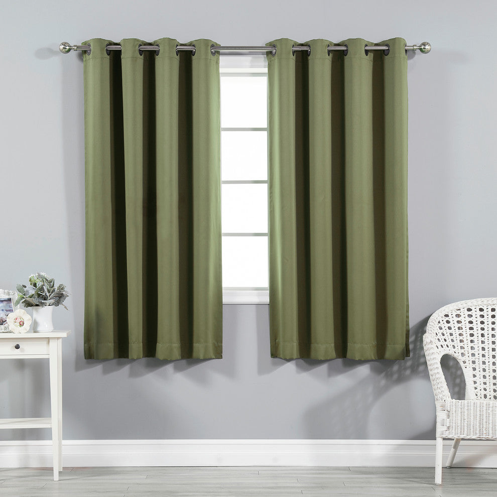 Solid Grommet Top Thermal Insulated Blackout Curtains, Olive, 63"