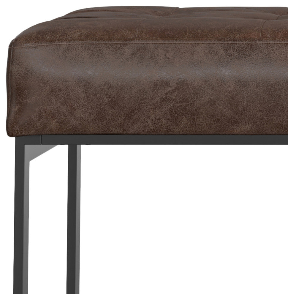 Penelope Leather Ottoman Bench, Brown