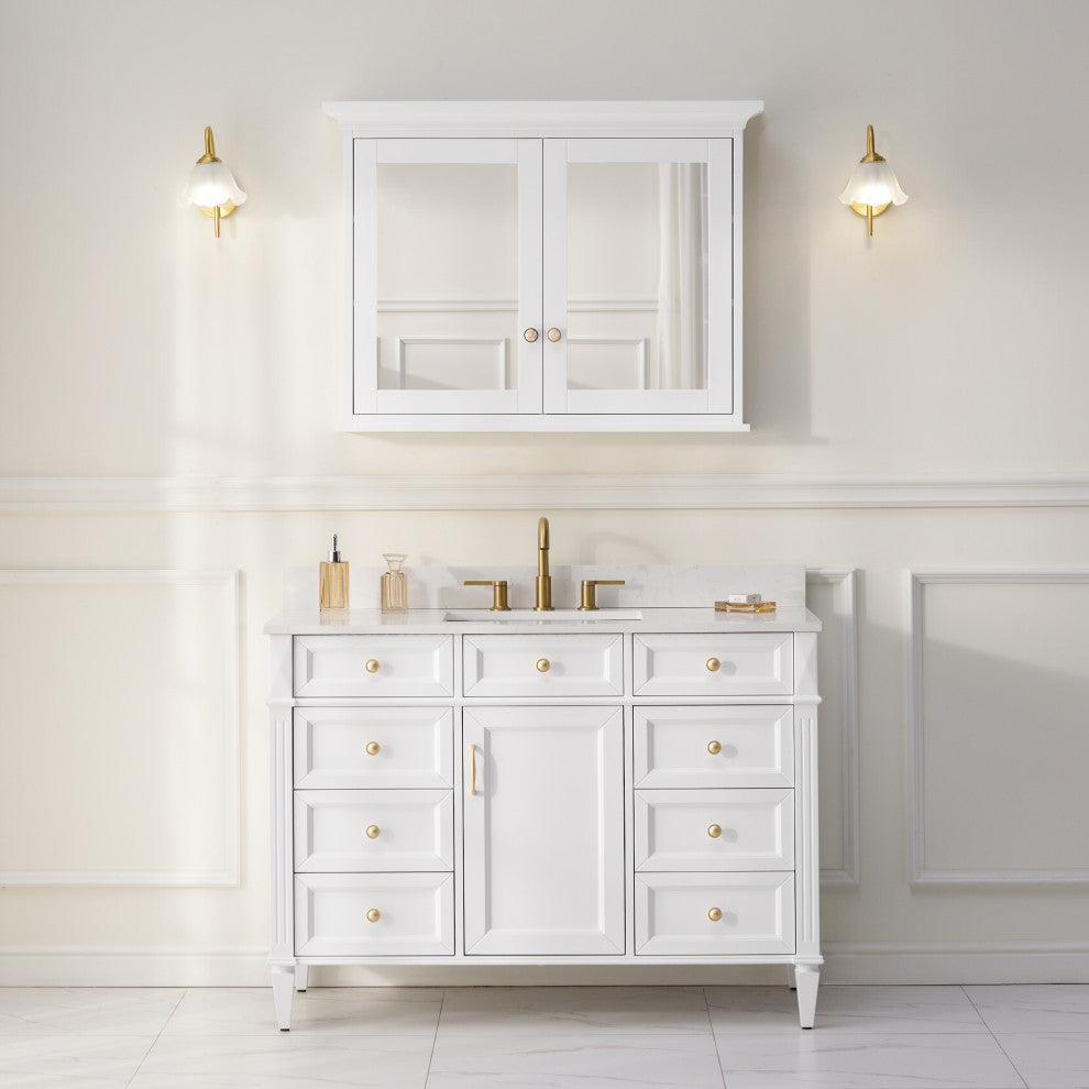 Handmade Solid Wood Medicine Cabinet with Ample Storage Space in White, 40"x30" Double Doors