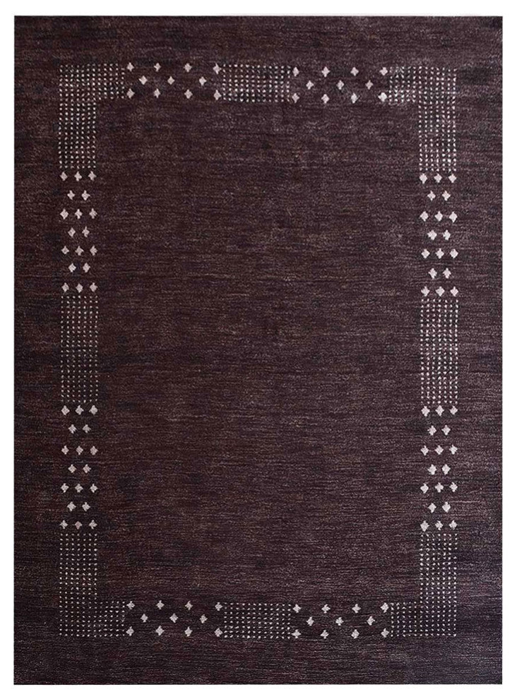 HAND KNOTTED LOOM SILK ECO-FRIENDLY AREA RUG -6'x9',Rectangle,Brown,Contemporary