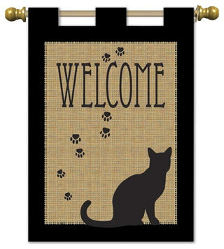 Flag Dbapp Grdn Welcome Cat Burlap 13X18