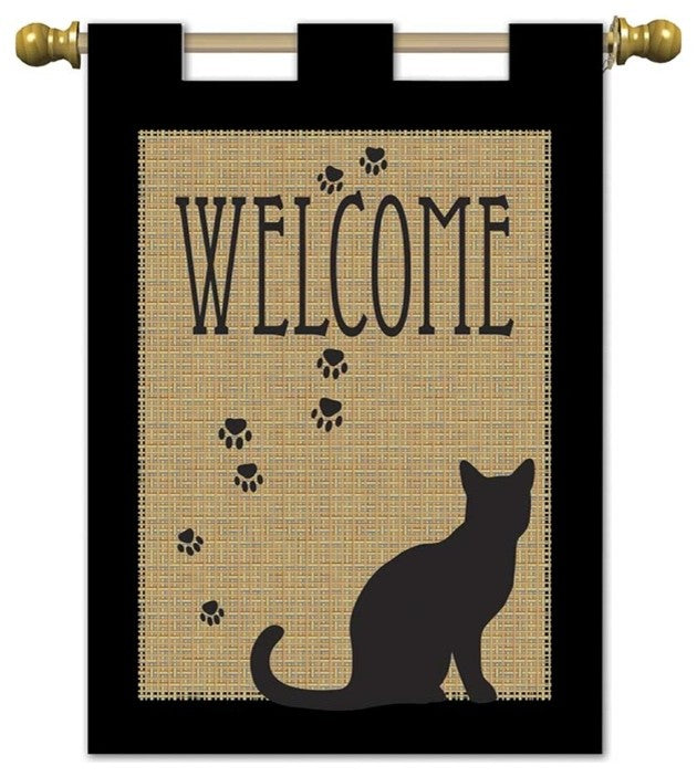 Flag Dbapp Grdn Welcome Cat Burlap 13X18
