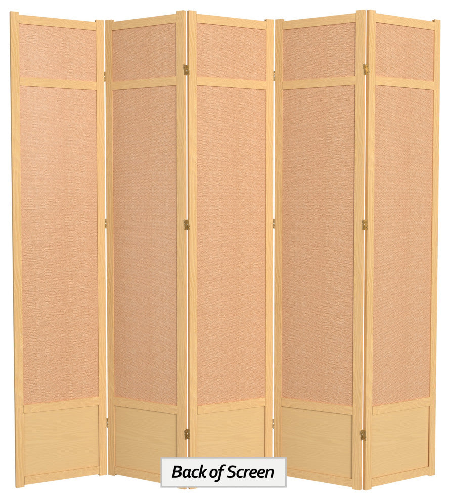 7' Tall Jute Shoji Screen, 5 Panel, Natural
