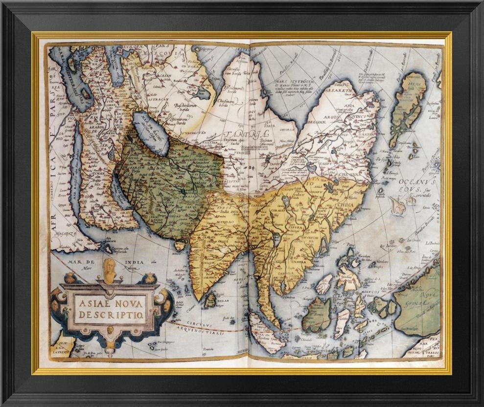 "Asiae Nova Descriptio" Framed Canvas Giclee by Abraham Ortelius, 26"x22"