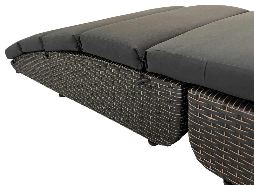 79" Faux Wicker and Dark Gray Cushions Chaise Lounge