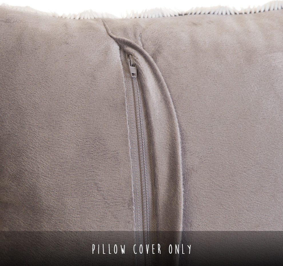 Faux Fur Throw Pillow 18"X18" (Cover Only), Modern Grey Plush Rabbit
