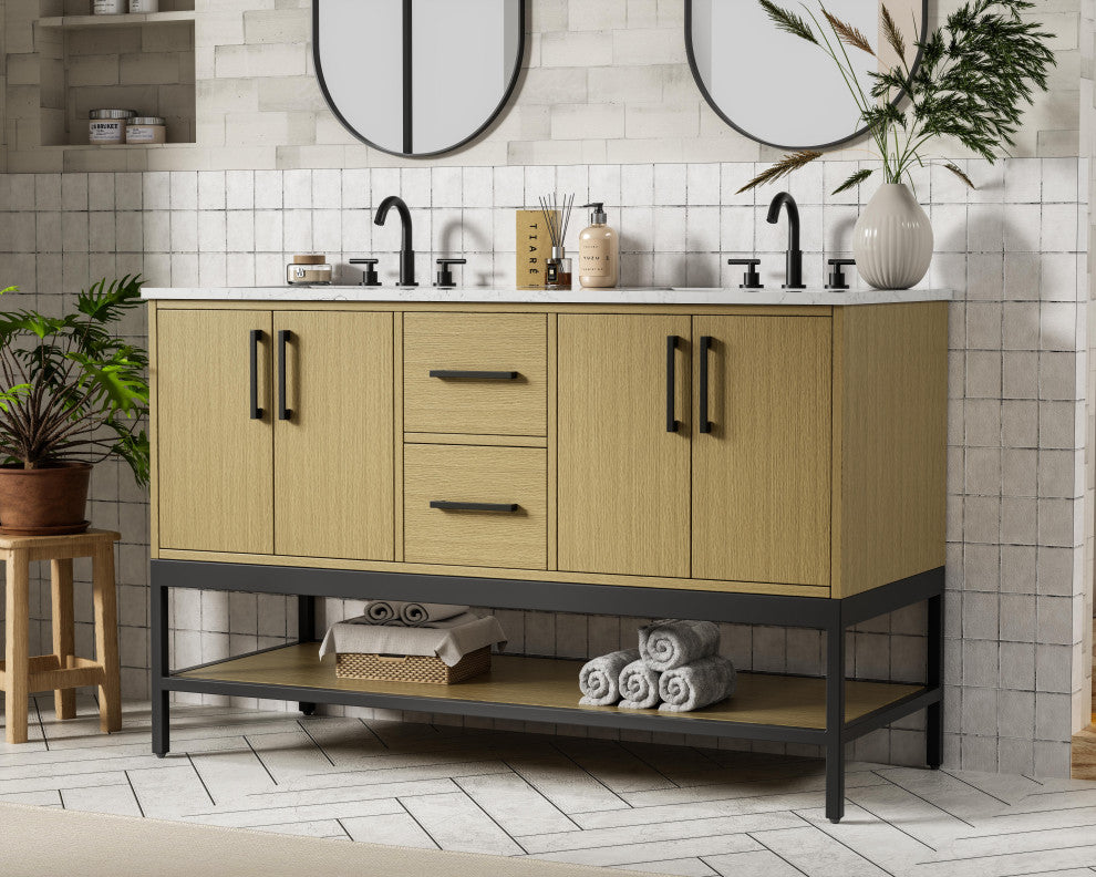 Home Living 54" Double Bathroom Vanity, Honey Brown