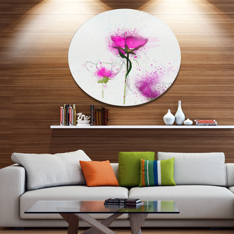 Watercolor Purple Daisy Flowers, Floral Round Metal Wall Art, 23"