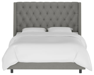 Williams Full Nail Button Wingback Bed, Linen Gray