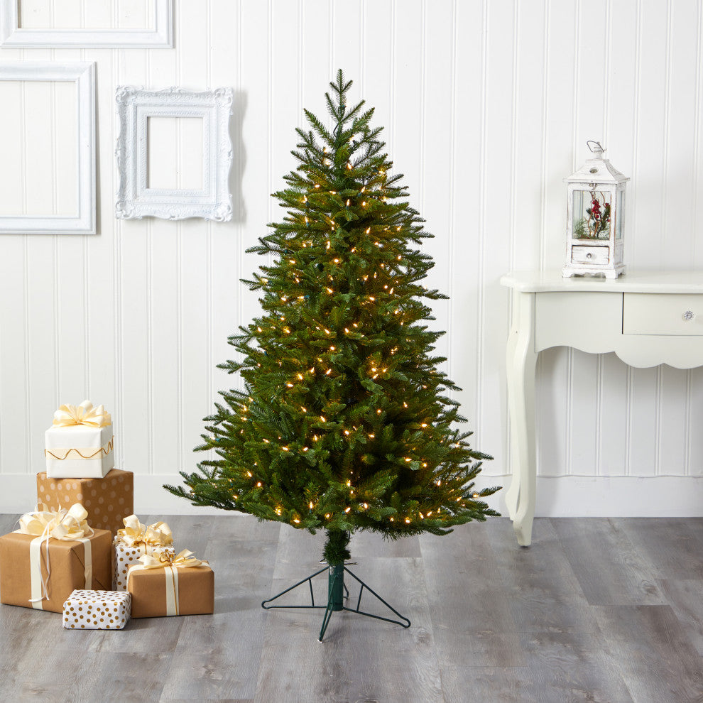 5' Cambridge Fir Faux Xmas Tree W/Warm, Multifunction Lights & Bendable Branches