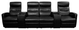 Modern 4-Seat Reclining Black Leather Theater Seating