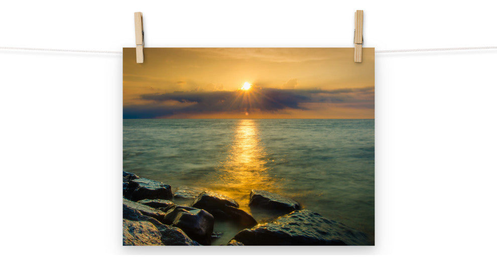 Sunset On Ocean, Sea, Beach Landscape Photo Unframed Wall Art Print, 11" X 14"