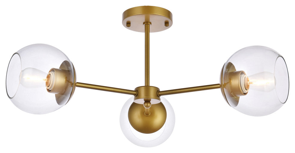 Brooke 26" Flush Mount, Brass With Clear Shade