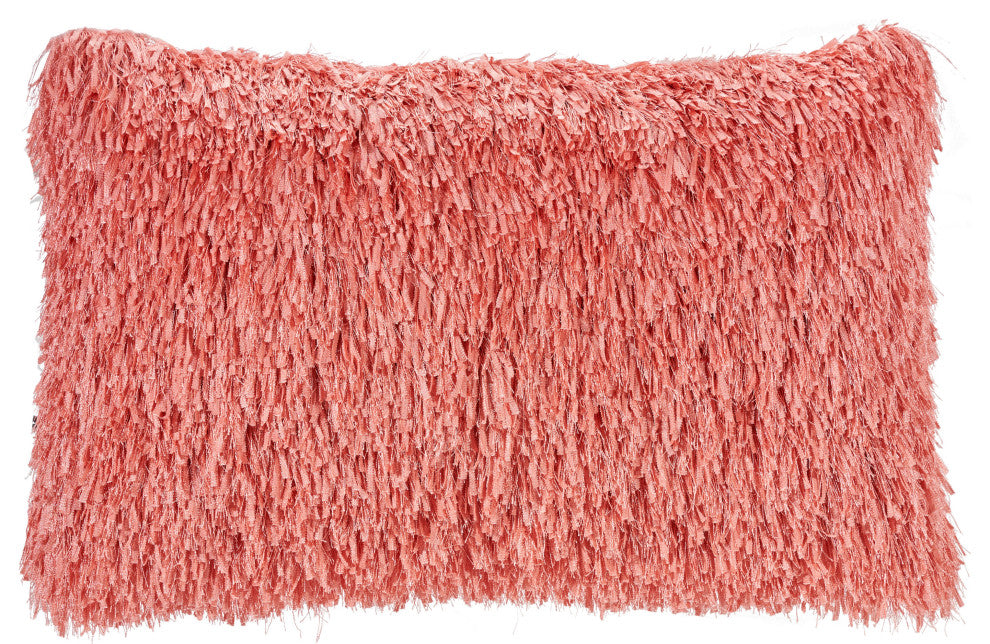 Nourison Home 14"x24" Mina Victory Shag Soft Ribbon Shag Coral Throw Pillows
