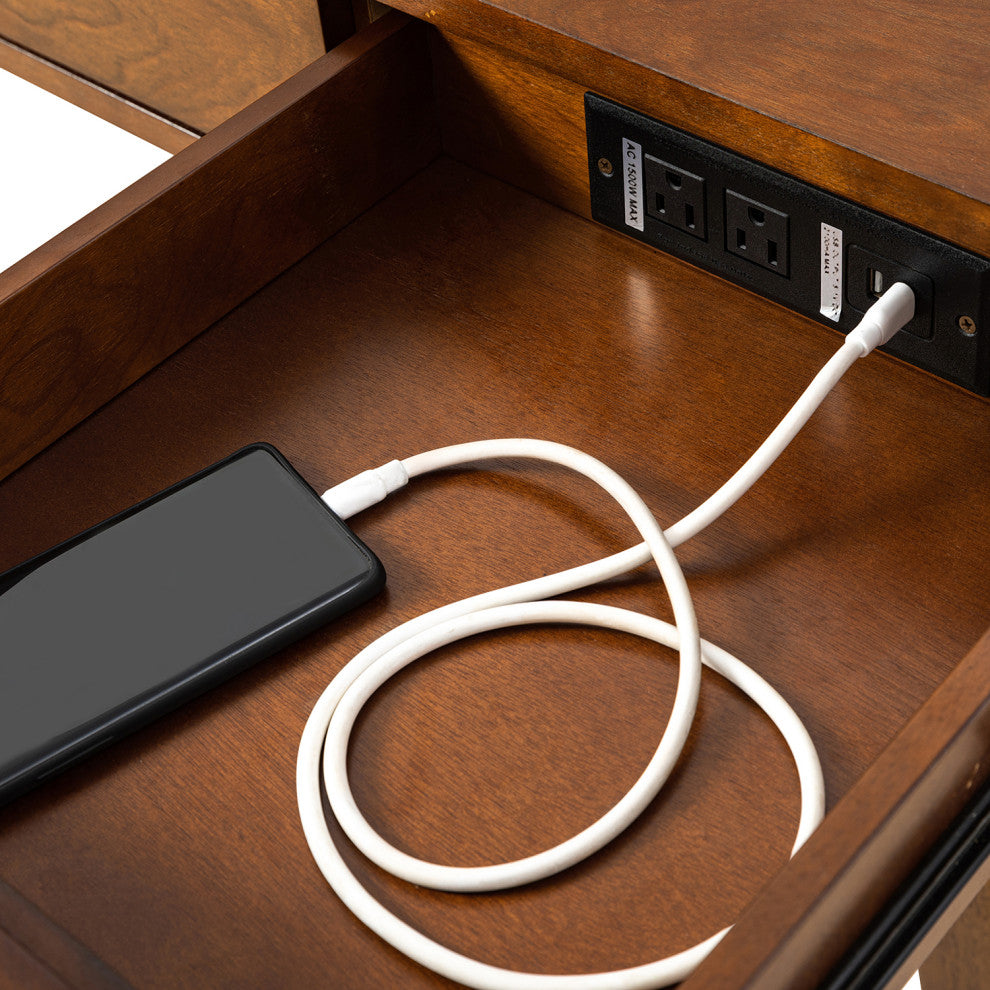 Edward Desk With Built in Outlets, Walnut